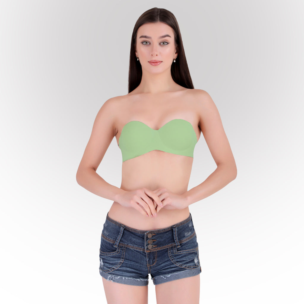 Women's Green Seamless Push-Up Padded Strapless Multiway Bra