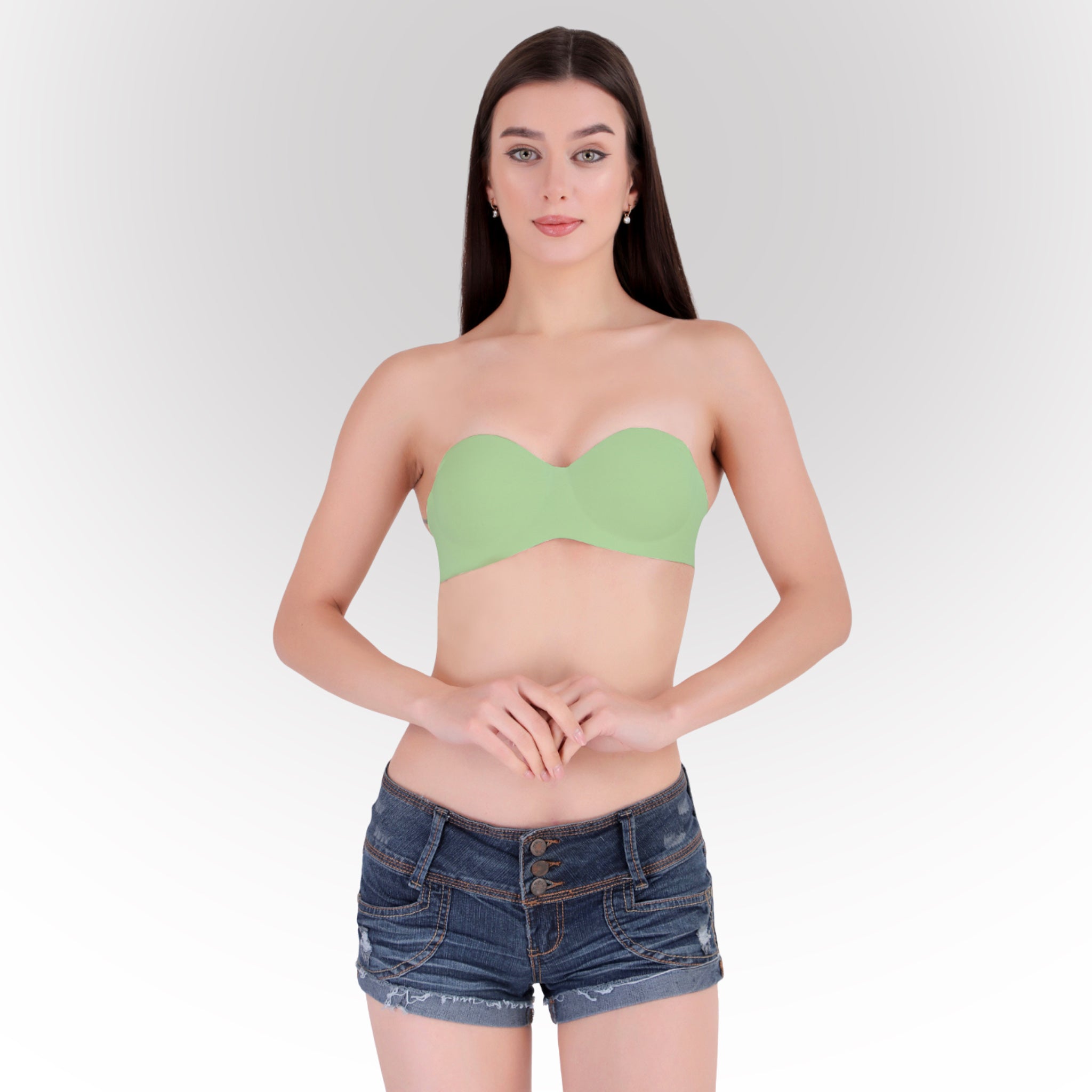 Women's Green Seamless Push-Up Padded Strapless Multiway Bra