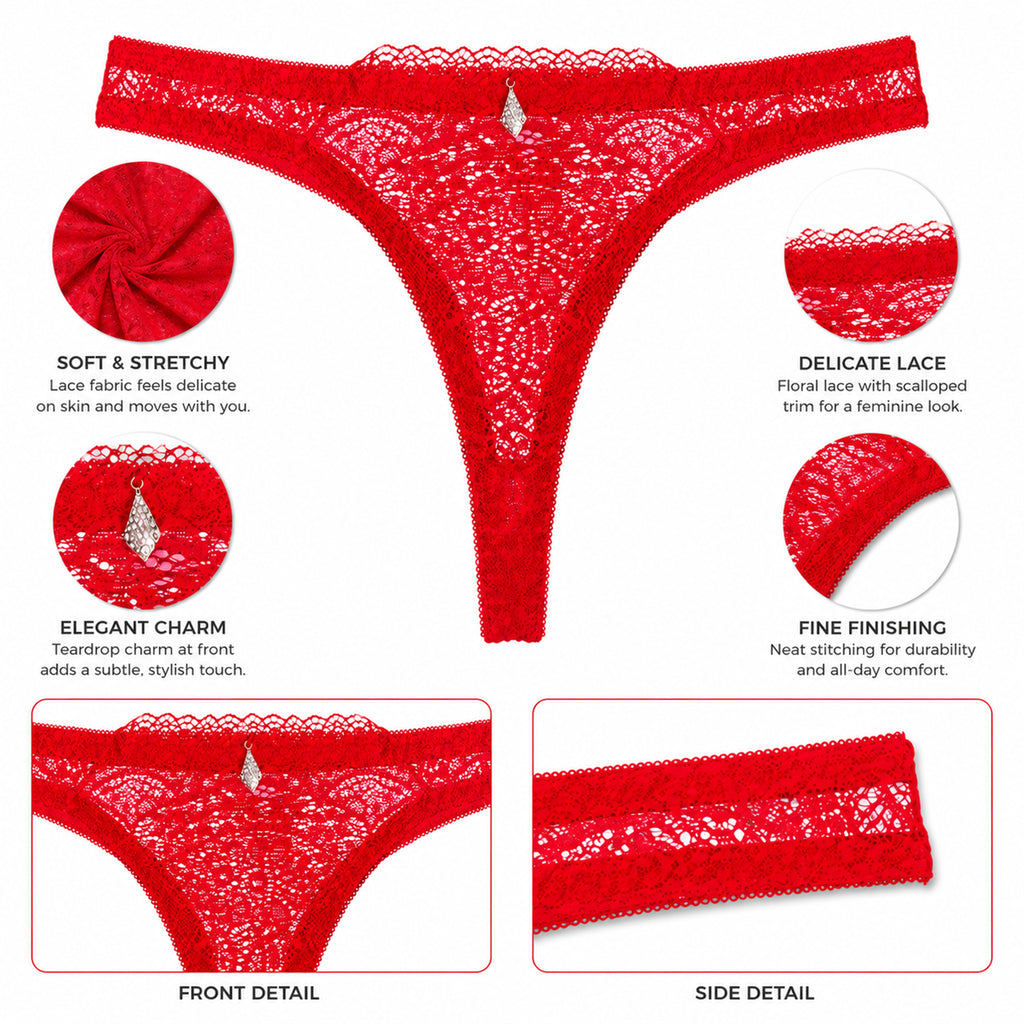 Women’s Full Coverage Heavily Padded Push-Up Bra & Panty Lingerie Set – Red