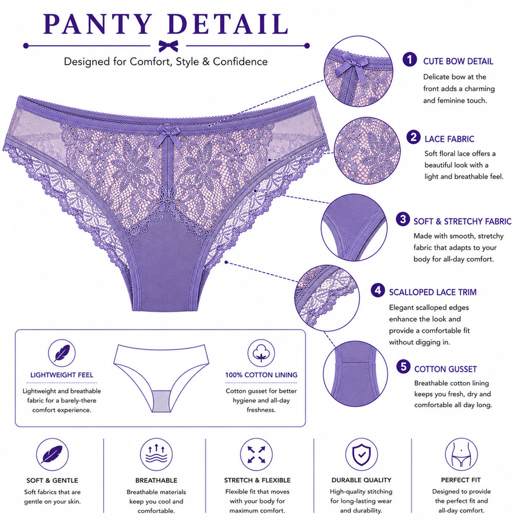 Women's Dusty Purple & Blush Pink Floral Lace Padded Bra & Bikini Panty Lingerie Set