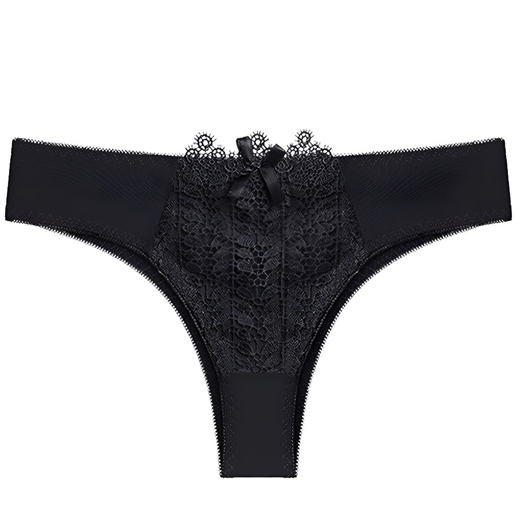 Women's Floral Lace Thong Panty – Soft Stretch, Breathable & Comfortable Everyday Wear - Black