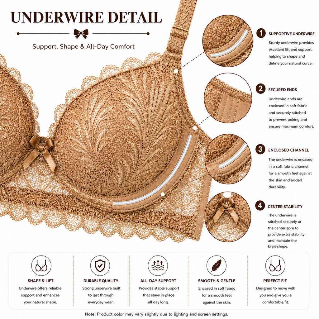 Women's Coffee Brown Floral Lace Lightly Padded Underwired Bra & Panty Lingerie Set