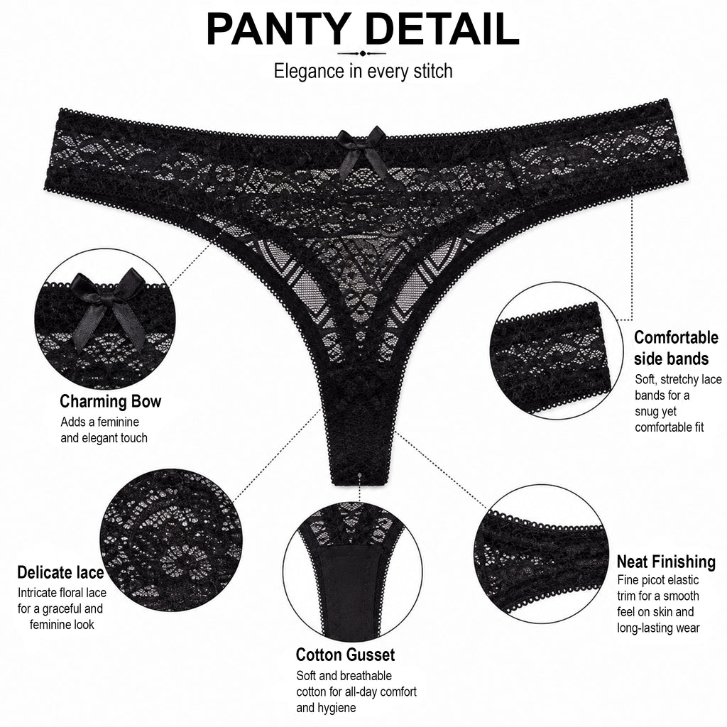 Women’s Lace Lightly Padded Underwired Bra & Mid-Rise Panty Lingerie Set – Black