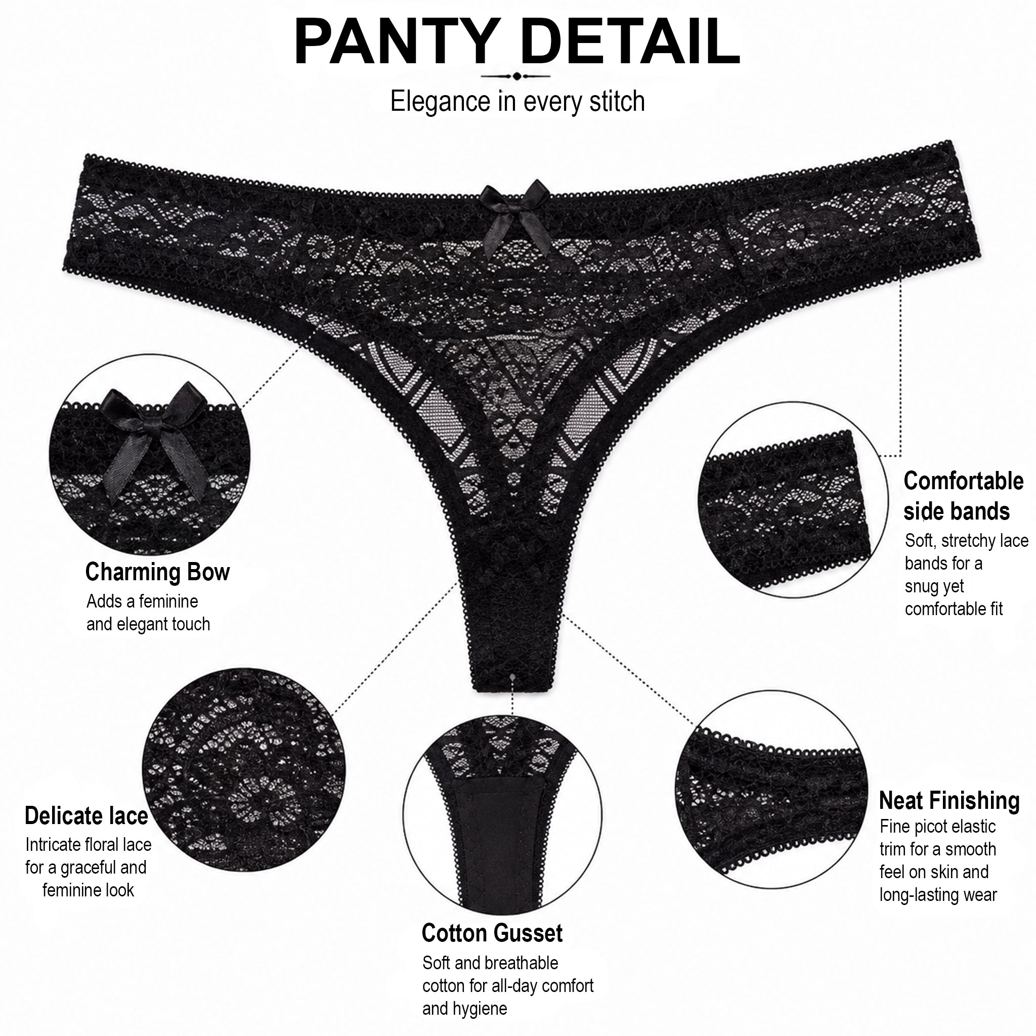 Women’s Lace Lightly Padded Underwired Bra & Mid-Rise Panty Lingerie Set – Black