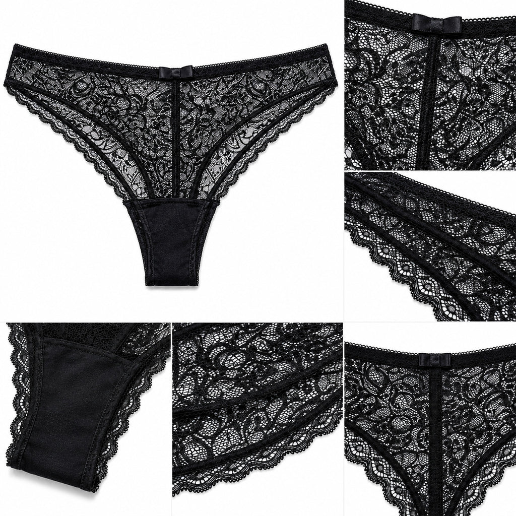 Women’s Lace Underwired Padded Bra & High-Waist Panty Lingerie Set – Black