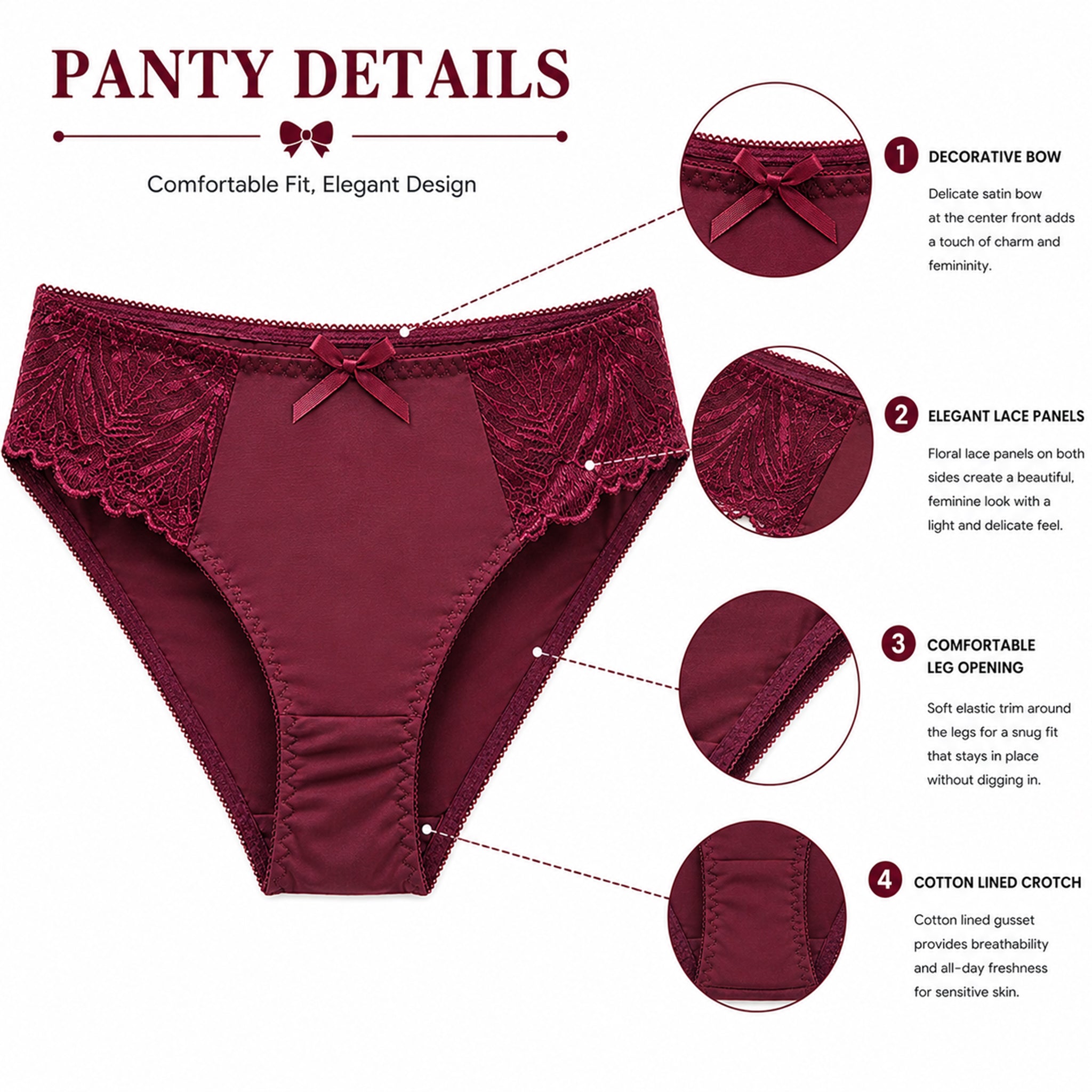 Women's Burgundy Floral Lace Lightly Padded Underwired Bra & Panty Lingerie Set