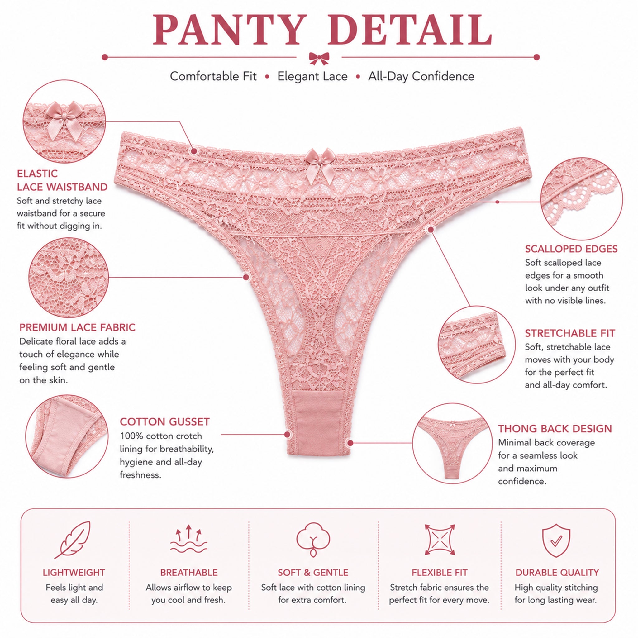 Women’s Full Coverage Heavily Padded Underwired Bra & Thong Lingerie Set – Baby Pink