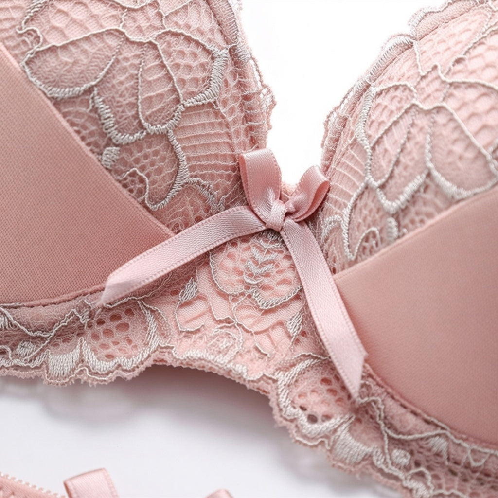 Women's Pink Floral Print Lace Padded Underwired Bra with Comfortable Full Coverage