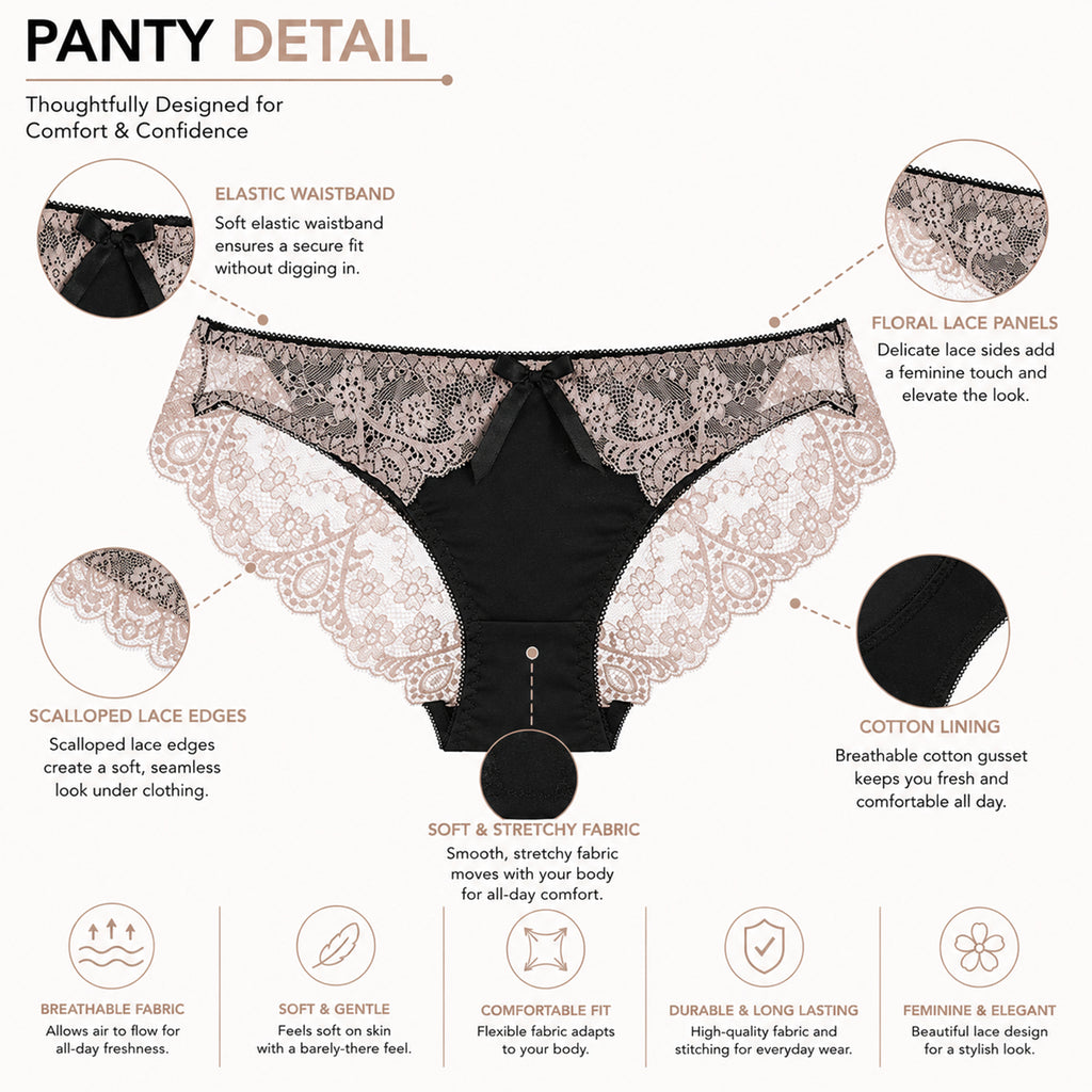 Women’s Lace Underwired Padded Bra & High-Cut Panty Lingerie Set – White & Black