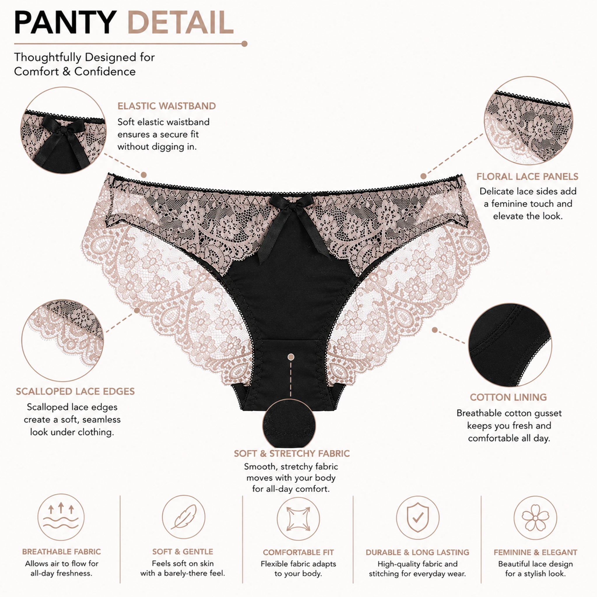 Women’s Lace Underwired Padded Bra & High-Cut Panty Lingerie Set – White & Black