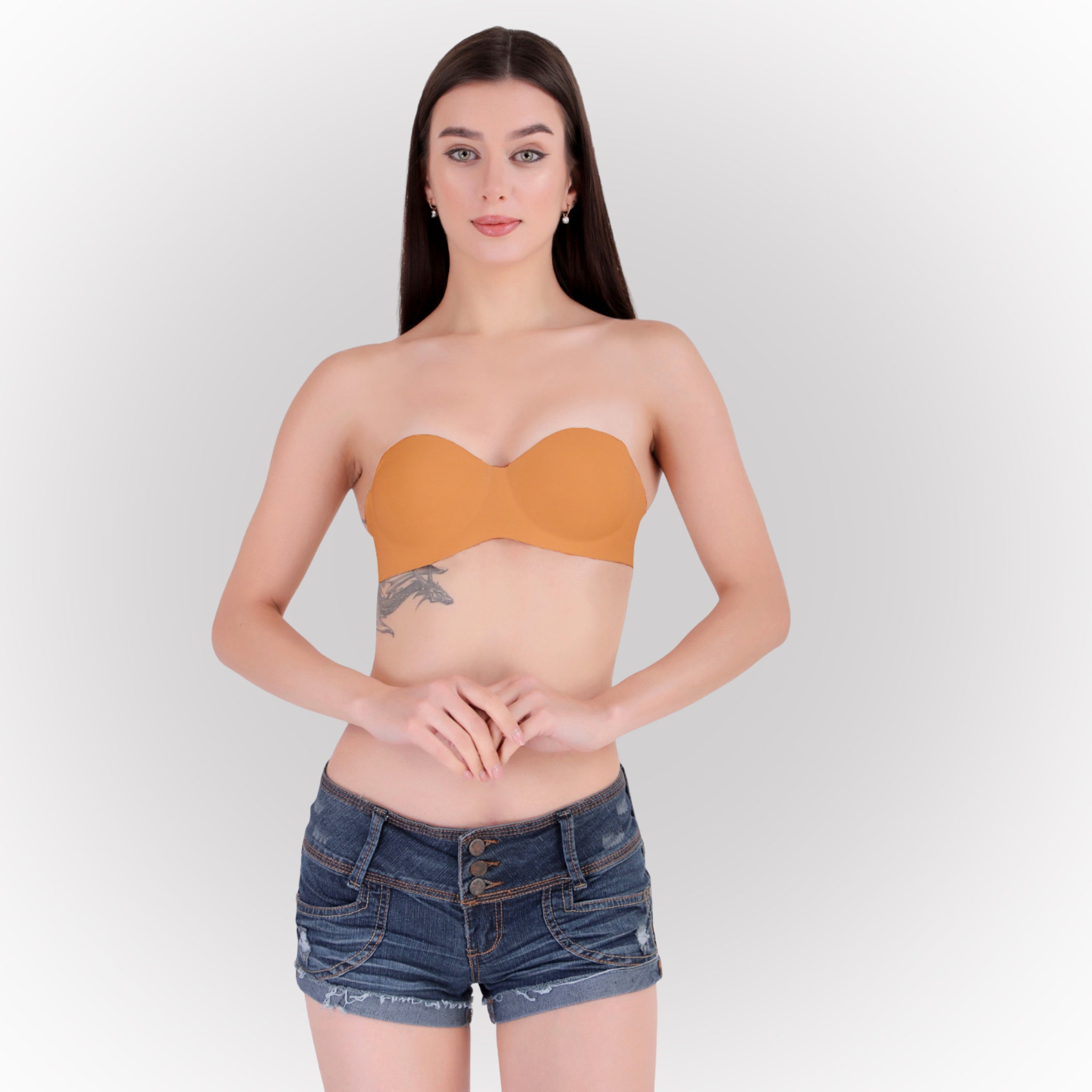 Women's Orange Seamless Push-Up Padded Strapless Multiway Bra