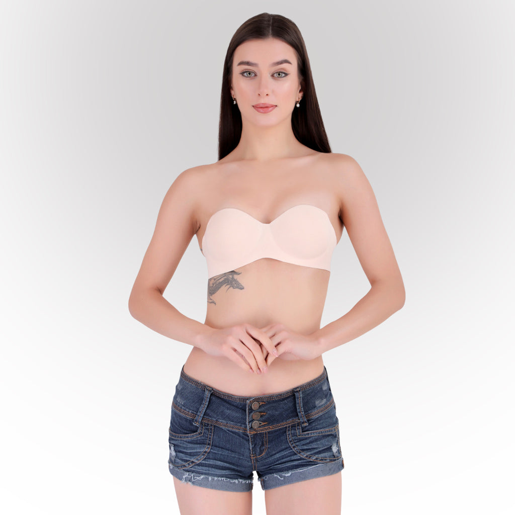 Women's Pink Seamless Push-Up Padded Strapless Multiway Bra