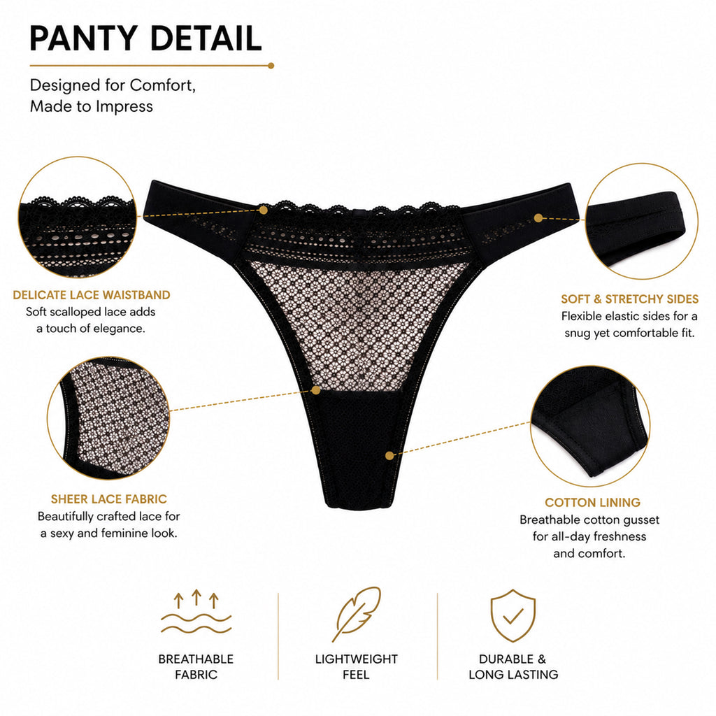 Women’s Lace Heavily Padded Underwired Bra & Mid-Rise Panty Lingerie Set – Biege & Black