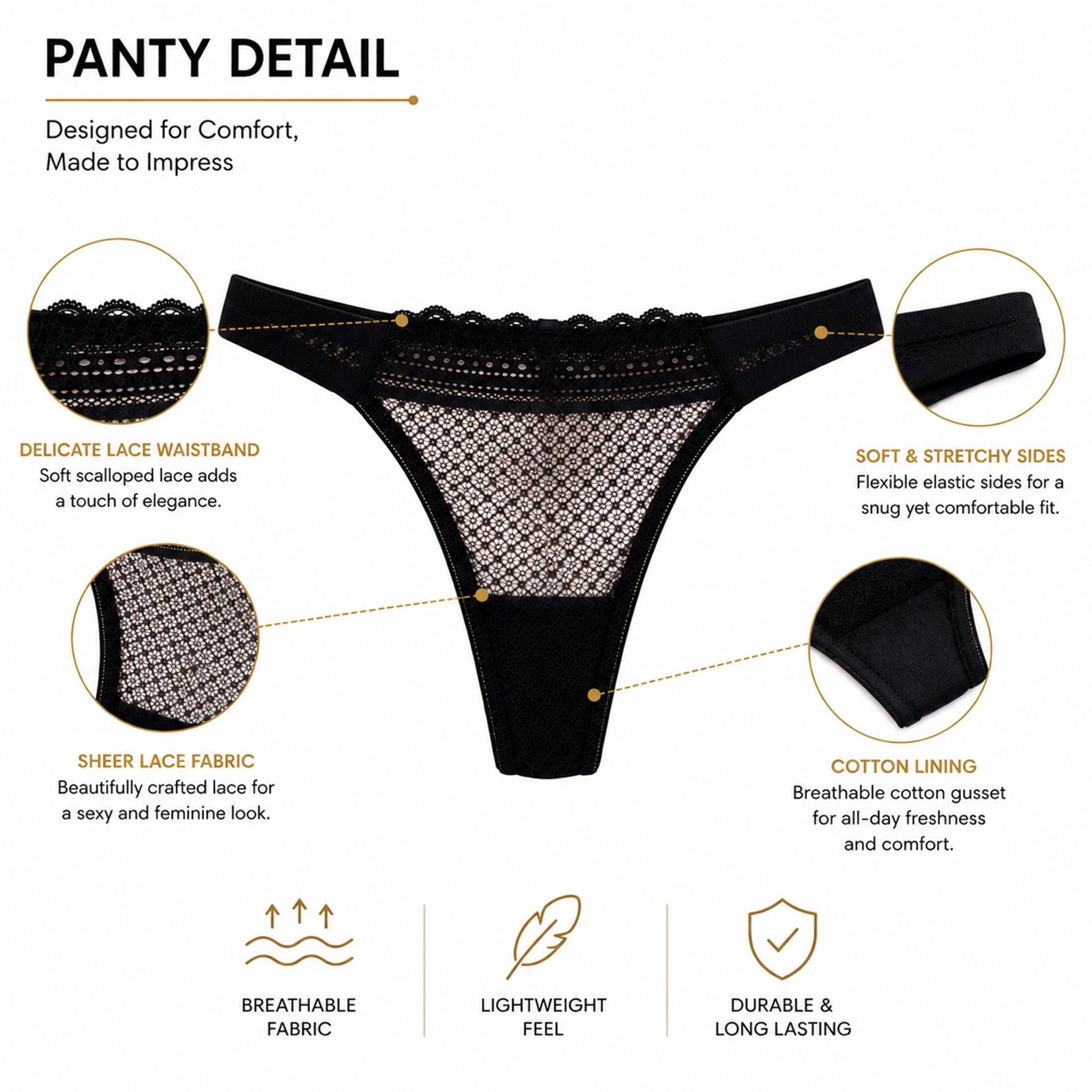 Women’s Lace Heavily Padded Underwired Bra & Mid-Rise Panty Lingerie Set – Biege & Black
