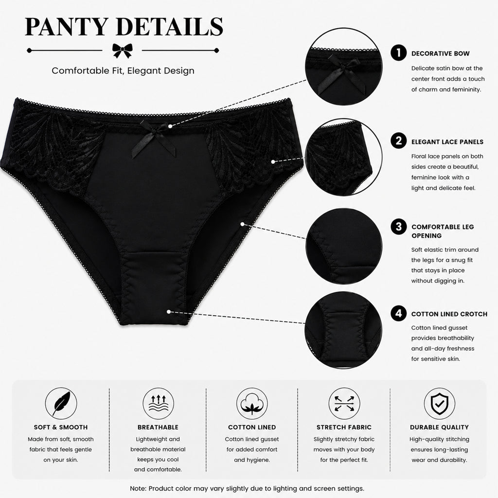 Women's Black Floral Lace Lightly Padded Underwired Bra & Panty Lingerie Set