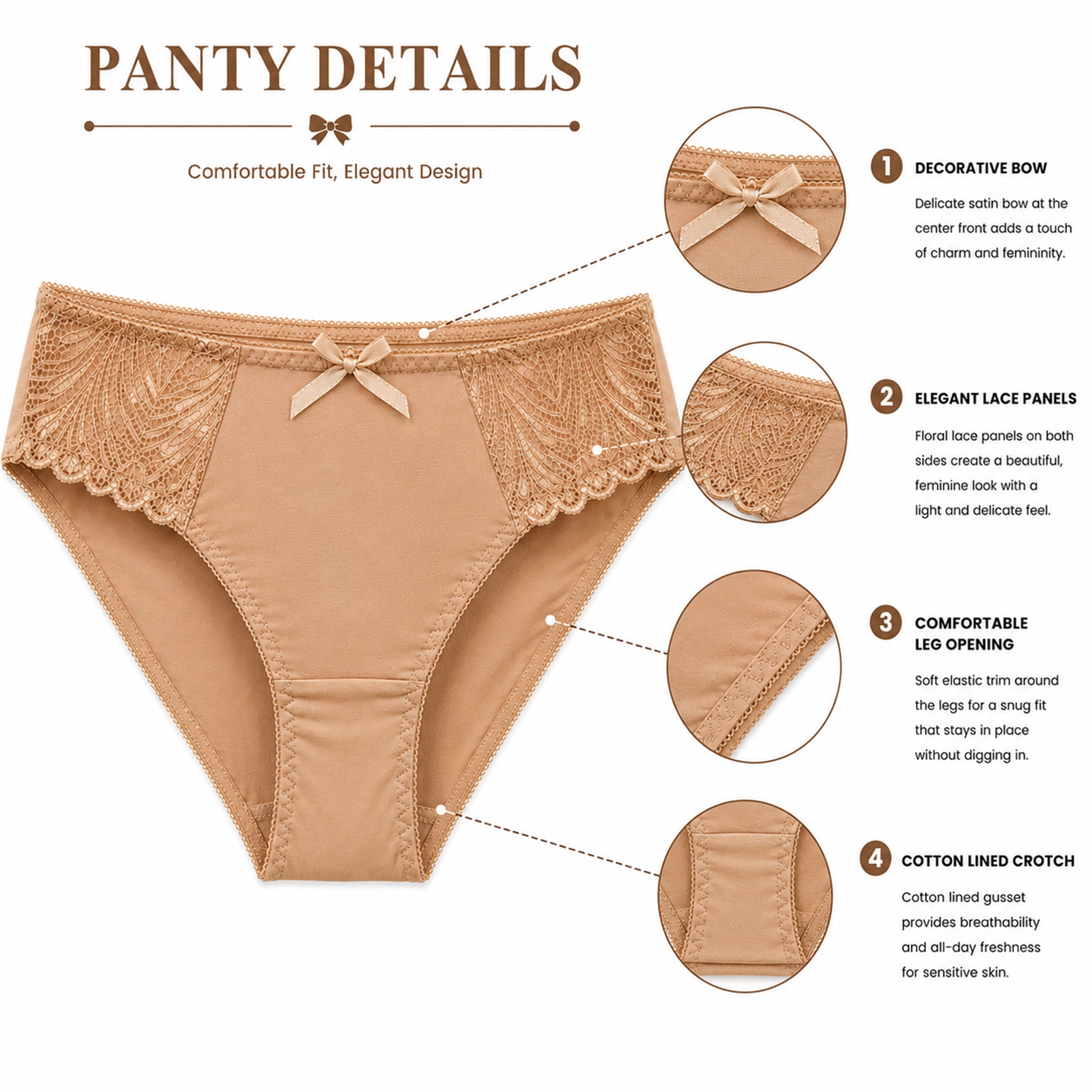 Women's Coffee Brown Floral Lace Lightly Padded Underwired Bra & Panty Lingerie Set