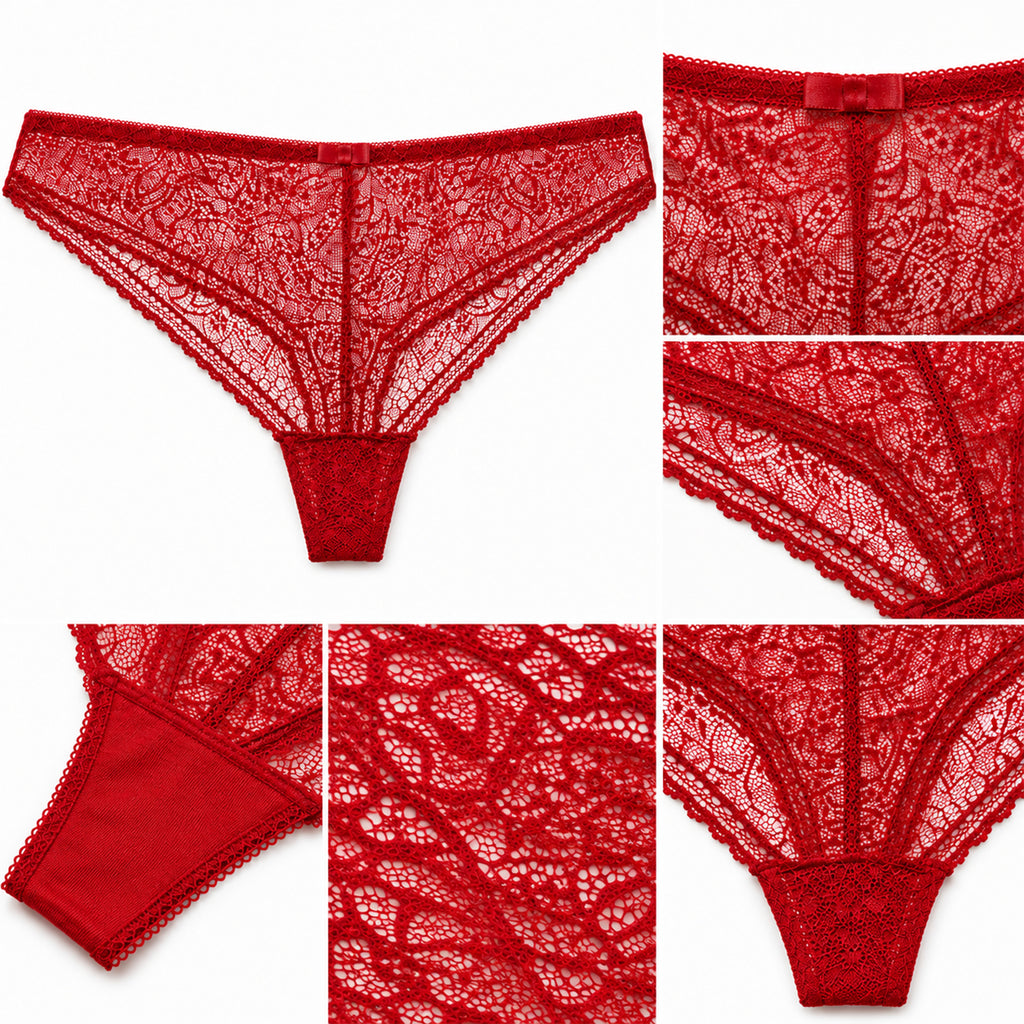 Women’s Lace Underwired Padded Bra & High-Waist Panty Lingerie Set – Red