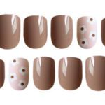light brown combo with check and flower Press on nail Design