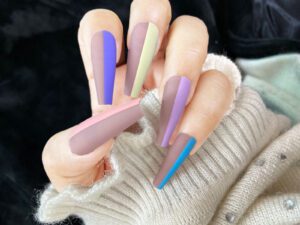 Rainbow contrast color super long ballet nail