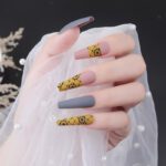 Mustard Black Wheels Fake nail Design Patch