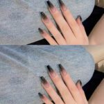 long black color with tanslucent bottom Nails design