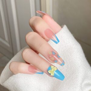 3D Green bow small flower ultra-thin removable coffin nails