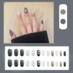 short rounded silver glitter grey white combo french fake nail