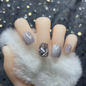 Ice grey diamond spar nail design