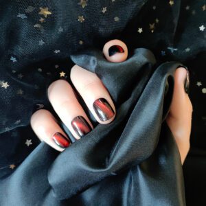 Short Square Red Black nail design