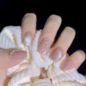 Pink White Golden Pearl | Fake Glue on Nails