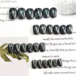 Short Square Head Black 3D stones fake nails design 24 pieces set