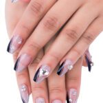 Black Studded Glitter Fake nail Design
