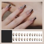 Black Studded Glitter Fake nail Design