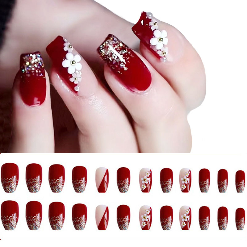 Buy Artificial Reusable Nails in Half Red Half golden colour with glue Red,  Golden (Pack of 24) Online at Best Prices in India - JioMart.