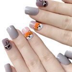 grey glossy color with cute pub Nail Extension design