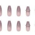 Secret Lives® acrylic press on nails designer long artifical extension beautiful fake long light pink color with studs & greyish black glitter