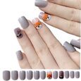 Secret Lives acrylic press on nails artifical false extension grey glossy color with cute pub design 24 pieces set with glue sheet stickers