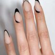 Secret Lives artifical fake false press on nails translucent matte nude color with black curve design 24 pieces set with kit