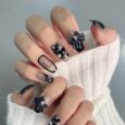 Buy Secret Lives® acrylic artifical false fake press on nails extension transparent nails with 3D black bow & 3D white pearls design fake nails design 24 pieces set with glue sheet Online at Low Prices in India