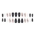 Translucent Pink & White Black Curve Design Fake Fingernails