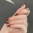 Buy Brown Artificial Acrylic Nails with 3D Golden Studs & Glitter