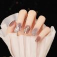 Secret Lives Nude Brown Color Glossy Cats Eye Fake Nails