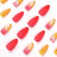 Buy Matte Mango Color with Leaves Design Reusable Fake Nail