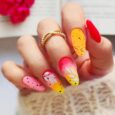 Buy Matte Mango Color with Leaves Design Reusable Fake Nail