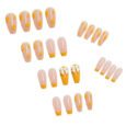 Secret Lives Glossy Reusable Artificial Translucent Yellow Color with 3D White Bow Pearls & Flower Design Press on nails 24 Pieces Set with Kit