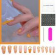 Secret Lives Glossy Reusable Artificial Translucent Yellow Color with 3D White Bow Pearls & Flower Design Press on nails 24 Pieces Set with Kit