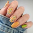 Buy Mustard Flower & Dot Design Artificial Acrylic Nails Online