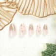 Buy Nude Color with Golden Glitter Press on Fingernails Set