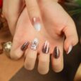 Get Artificial Dark Brown Glitter with 3D Stones Press on Nails